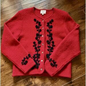 Vintage Susan Bristol Wool Sweater Women’s M Hand Embroidered Hong Kong Red